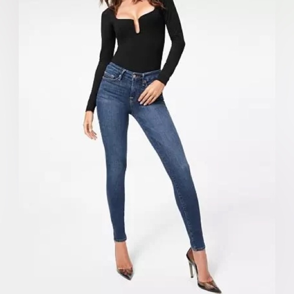 {Good American} "Good Legs High Rise Skinny in Blue004" Stretch Denim Jeans